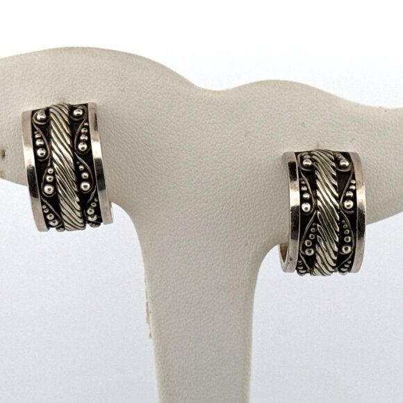 Lois Hill Jewelry - Vintage Lois Hill Sterling Silver 925 Wide Etched Hoop Earrings 17g Estate